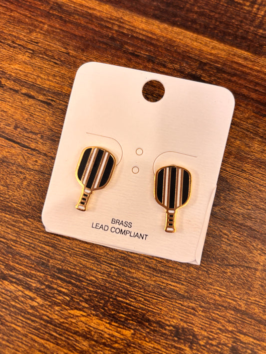 Pickle Ball Paddle Stud Earring - Black