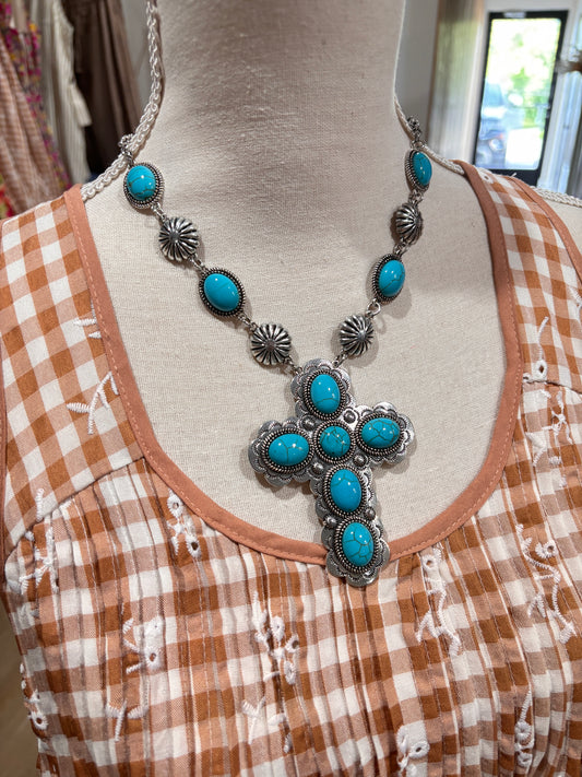 Chunky Turquoise Cross Necklace