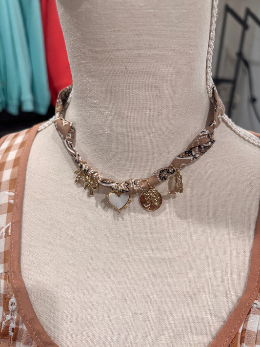 Beige Bandana Western Charm Necklace