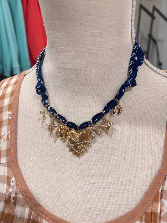 Blue Bandana Charm Necklace