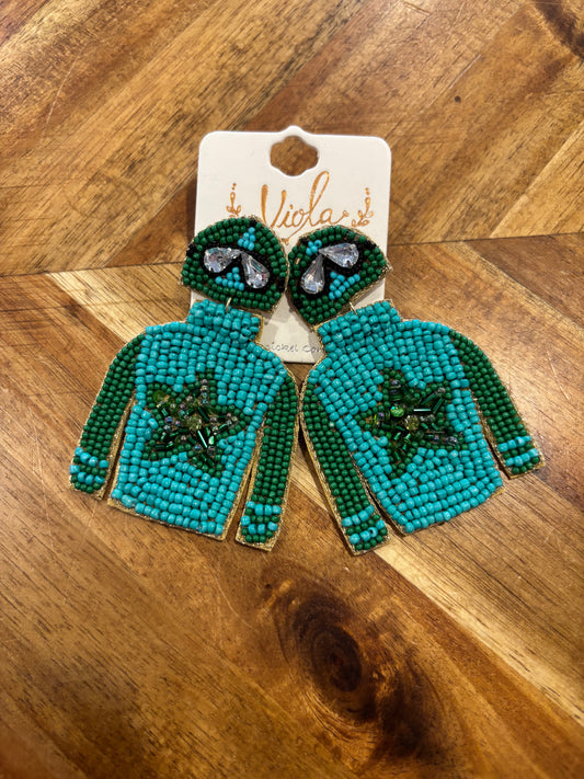 Jockey Silks Derby Earrings - Turquoise/Green