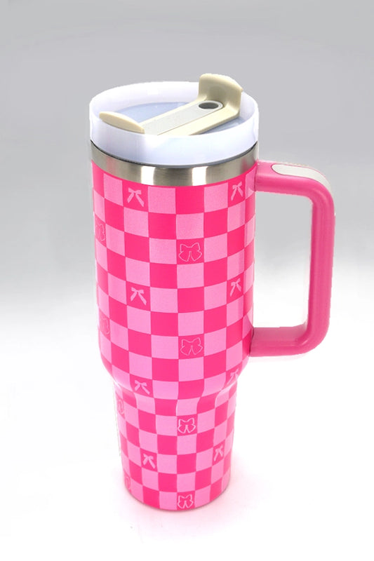 Checkered Bows 40 oz Tumbler - Fuschia