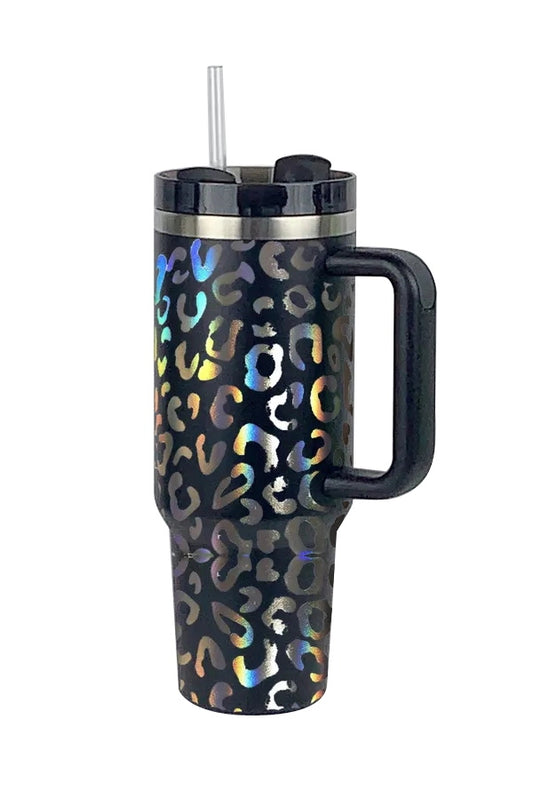 Holographic Cheetah Print 40 oz Tumbler - Black