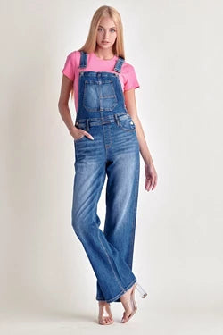 Wide Leg Overalls, Dark Wash - Risen