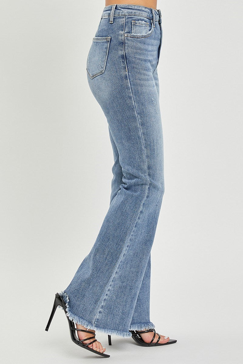 Vintage Frayed Hem Flare Denim - Risen PLUS SIZE