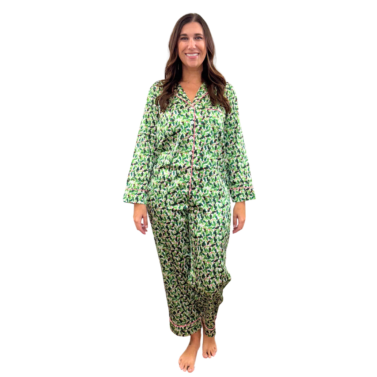 Boughs of Holly Satin Pajama Long Sleeve Set