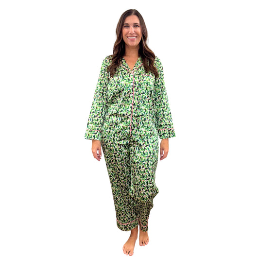 Boughs of Holly Satin Pajama Long Sleeve Set