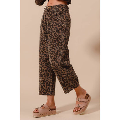 Leopard Mid Rise Barrel Pants