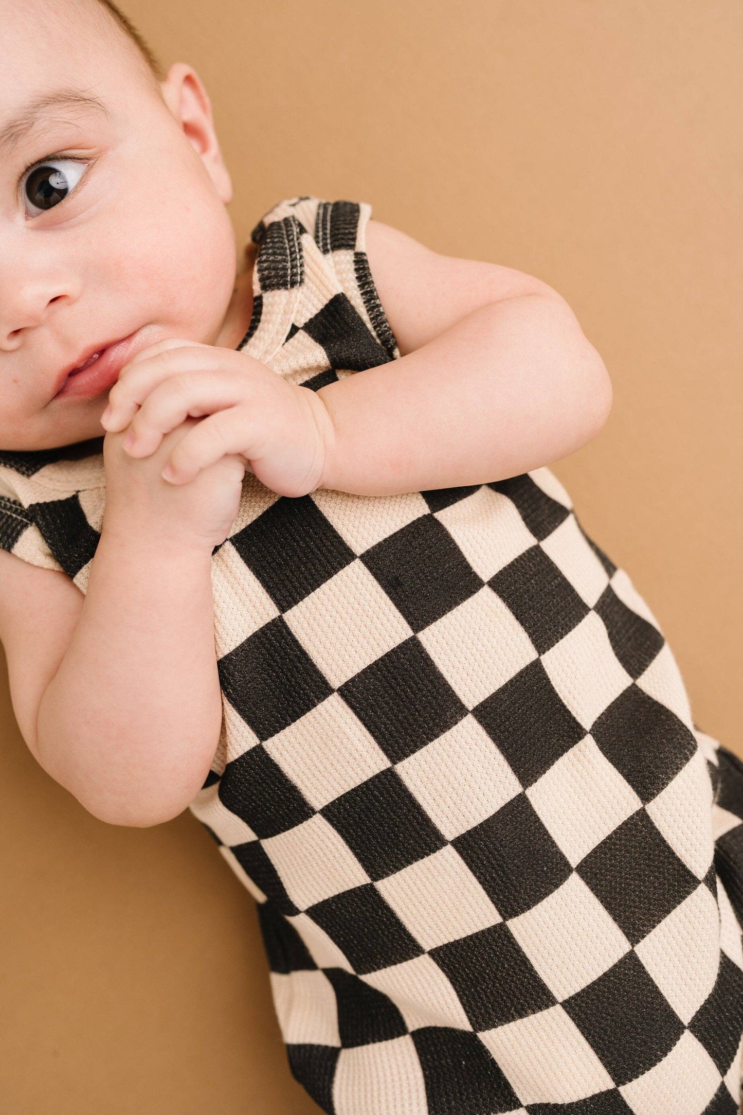 Black Checkered Waffle Bamboo Tank Romper