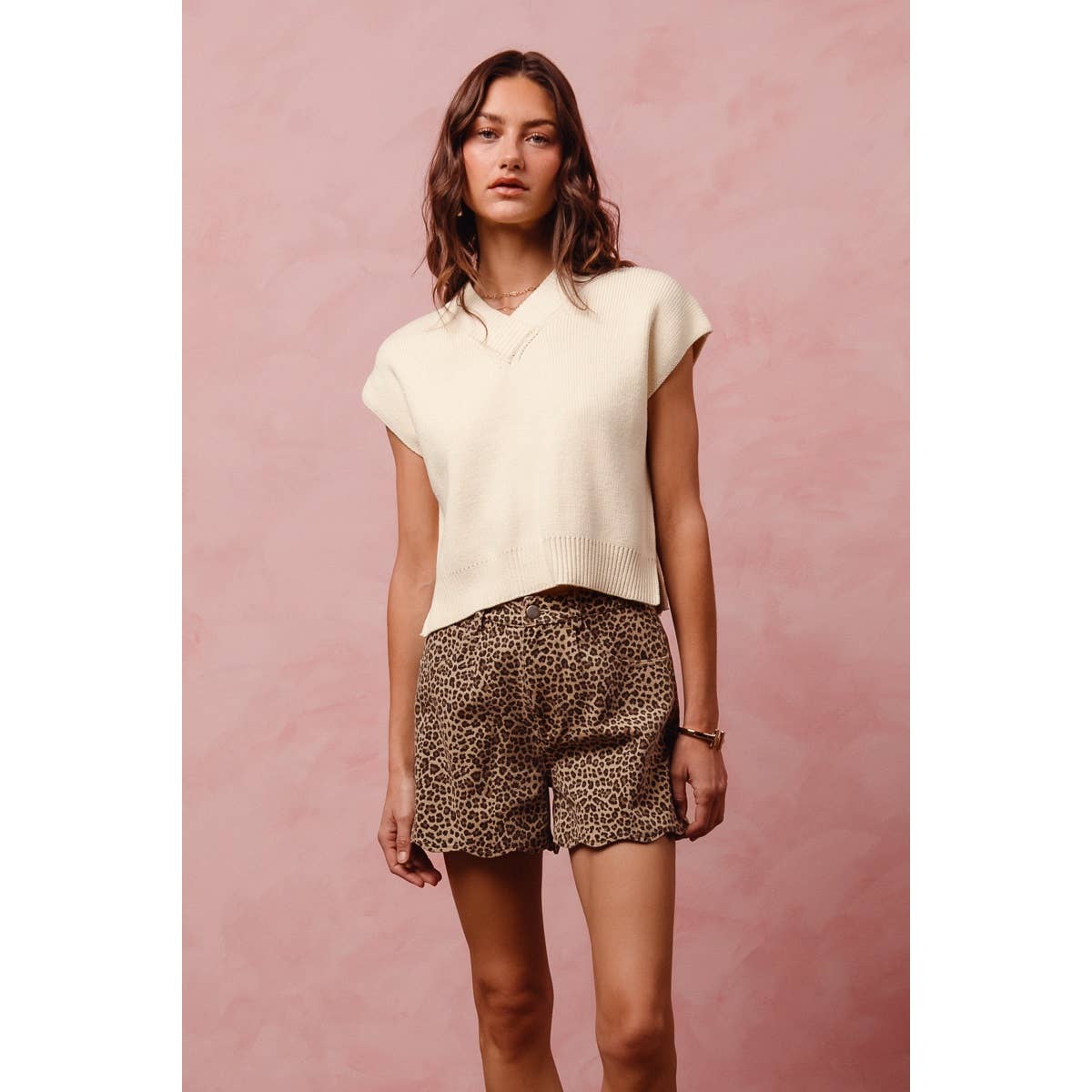 Scalloped Leopard Shorts