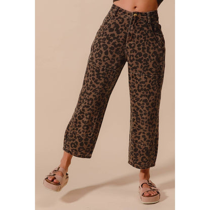 Leopard Mid Rise Barrel Pants