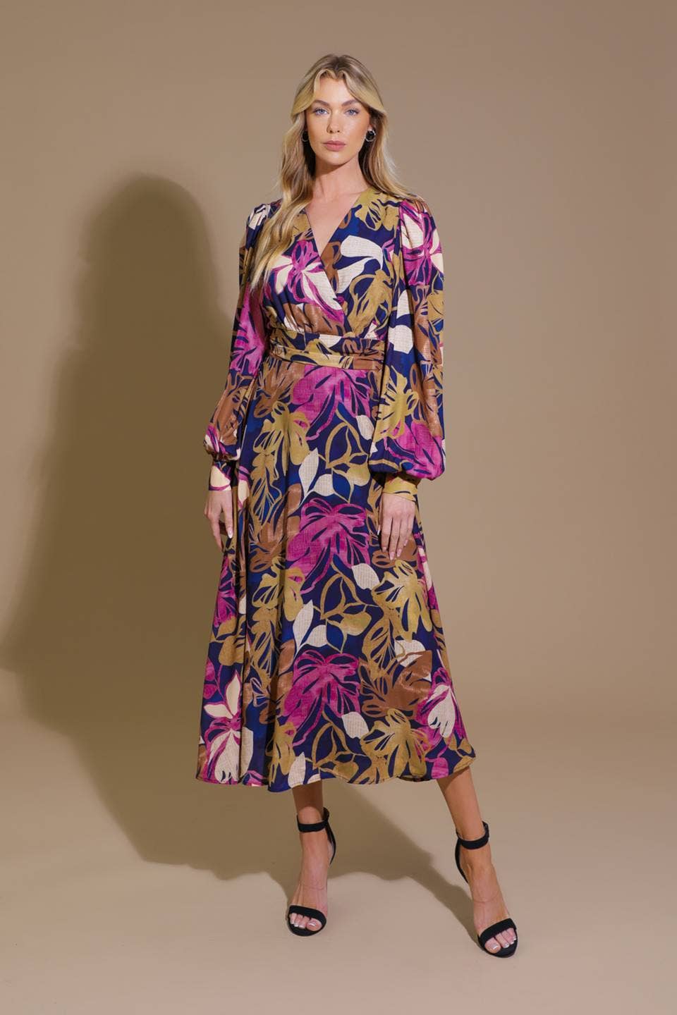 Navy and Orchid Midi Dress