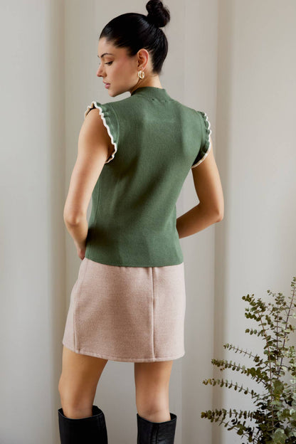 Olive Flutter Sleeve Top