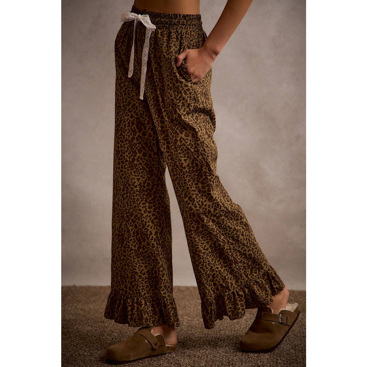 Lacey Leopard Ruffle Hem Pants
