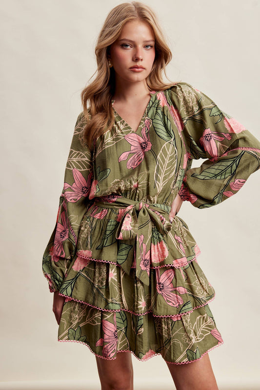 Bold Floral Tiered Mini Dress