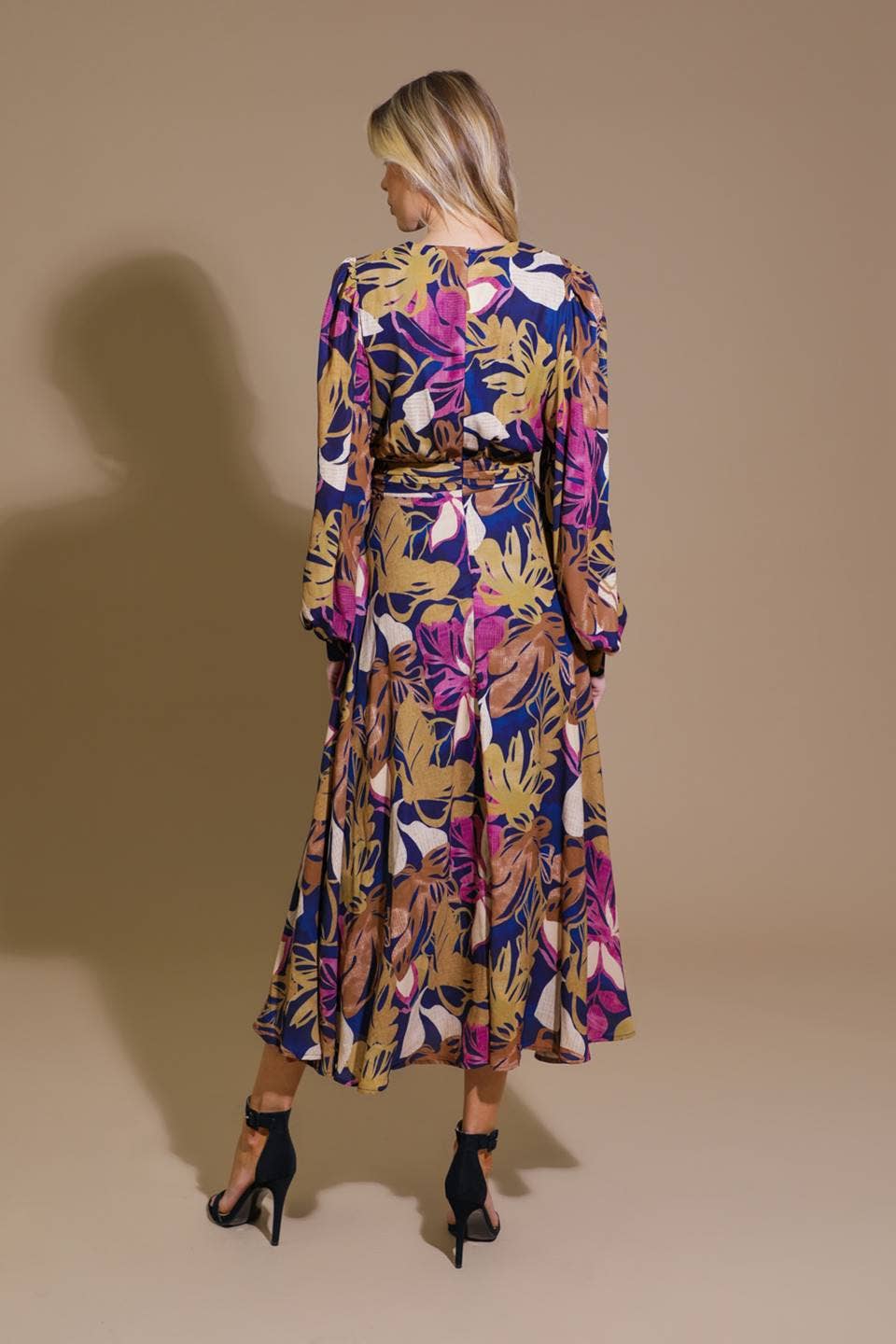 Navy and Orchid Midi Dress