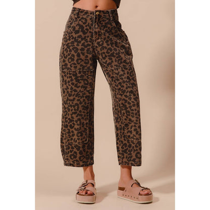Leopard Mid Rise Barrel Pants