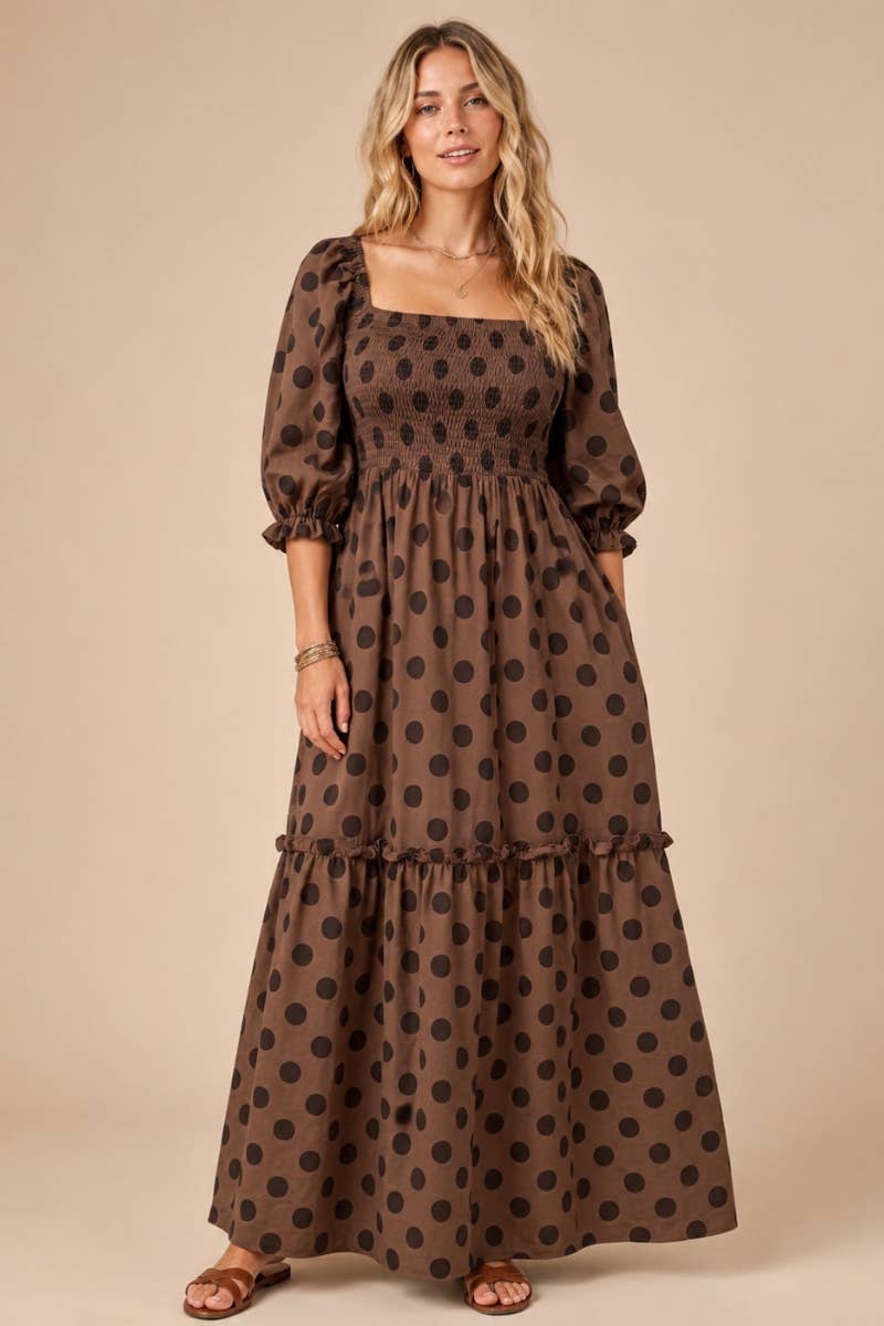 Mocha Polka Dot Maxi Dress