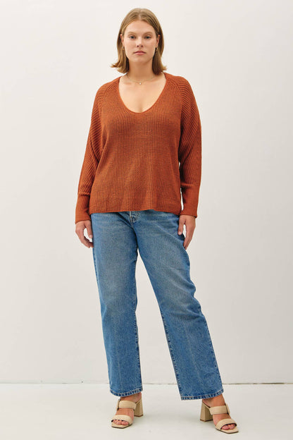 Plus Wide V-neck Long Ragland Sweater