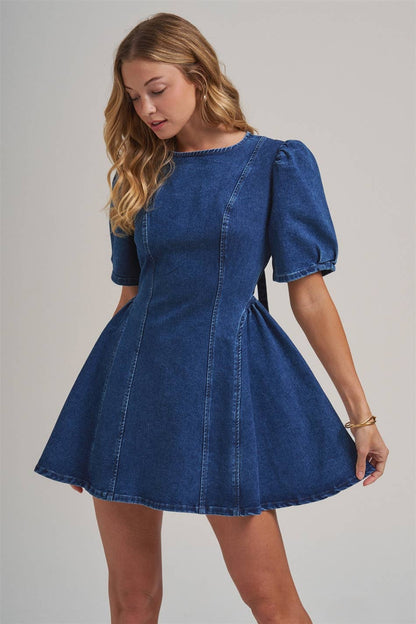 Puff Sleeve Denim Dress