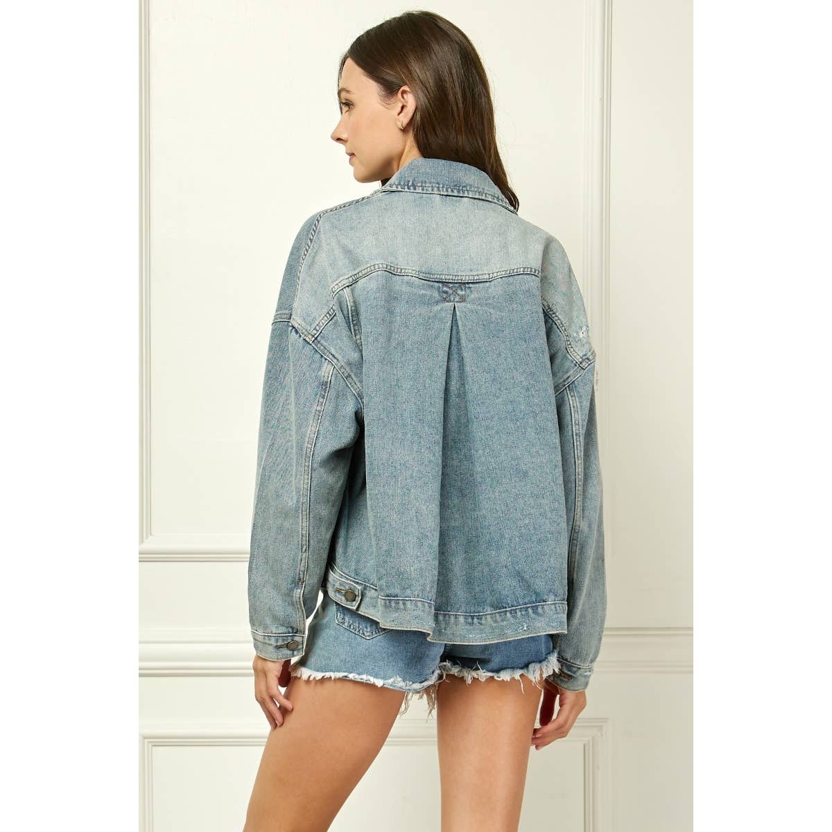 Pleated Denim Jacket - Black