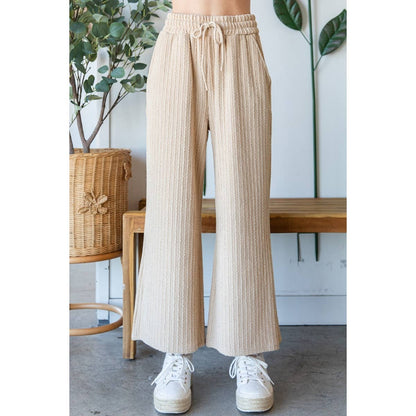 Waffle Textured Knit Pants: Beige