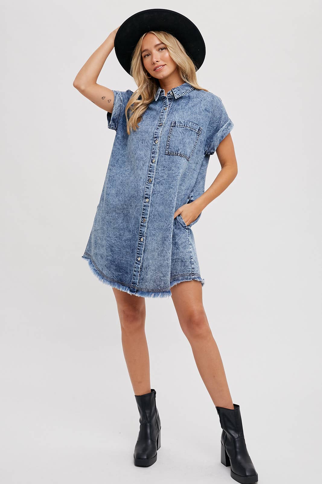 Frayed Hem Denim Dress