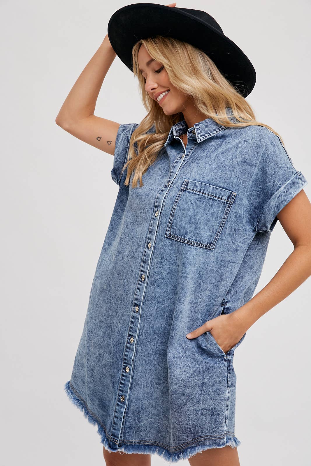 Frayed Hem Denim Dress