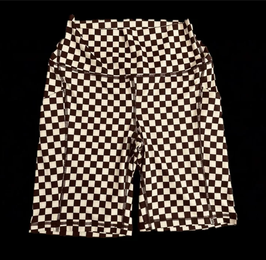 Brown Checkered Biker Shorts