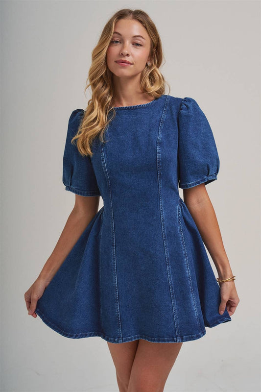 Puff Sleeve Denim Dress