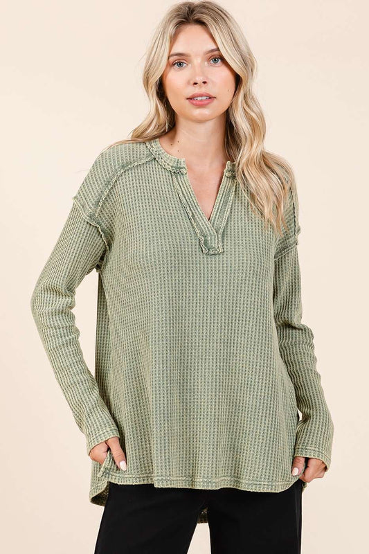Oh So Cozy Waffle Knit V Neck