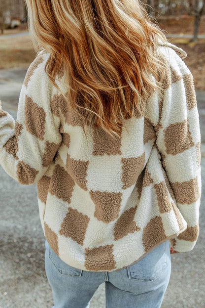 Sherpa Jacket: Checkered Brown