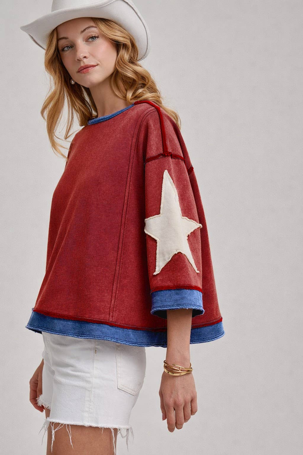 Star Sleeve Mineral Wash Top