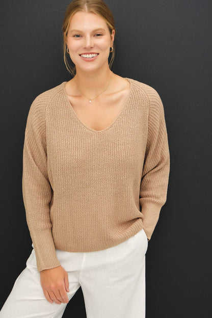 Plus Wide V-neck Long Ragland Sweater