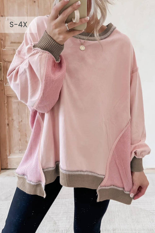 Waffle Color Block Sweatshirt