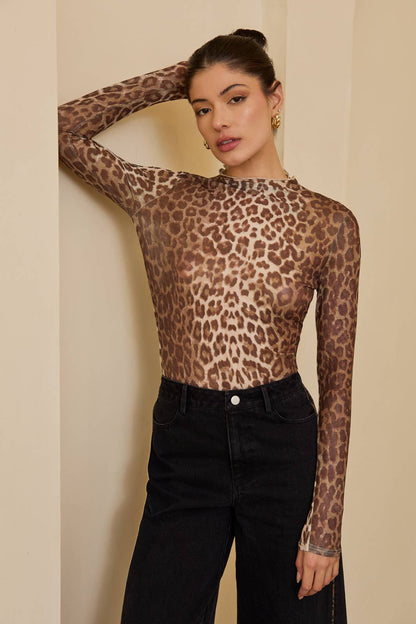 Leopard Mesh Top