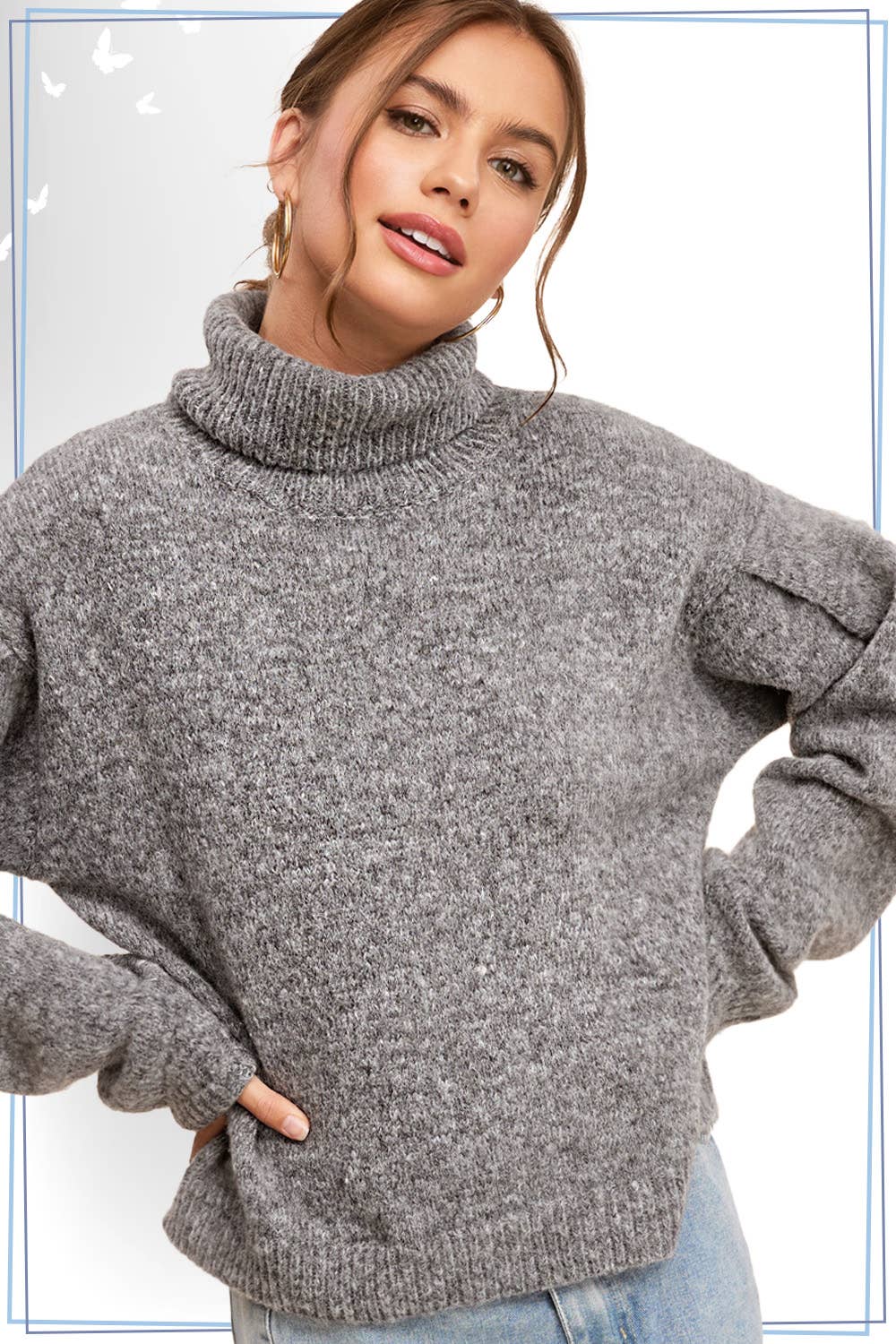 Hey Pumpkin Turtleneck Sweater: Gray