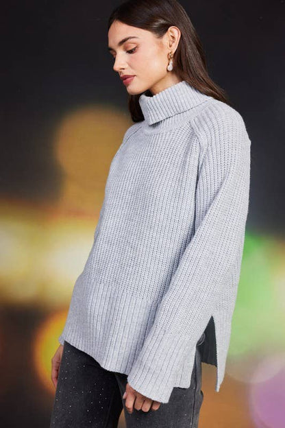 Cozy Split-Hem Turtleneck Sweater