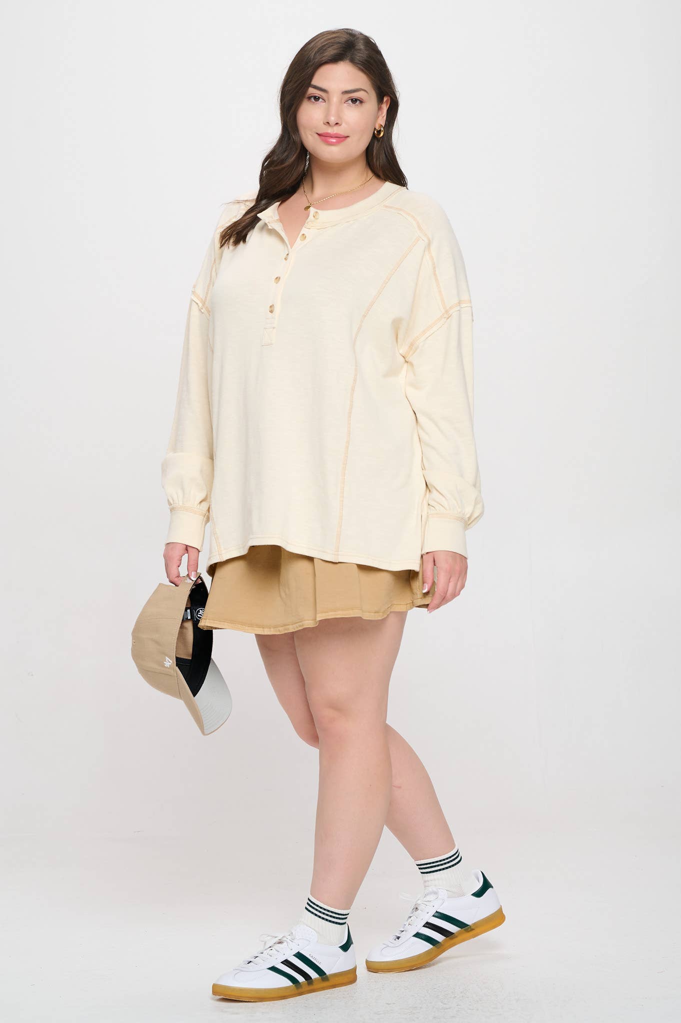 Henley Knit Top PLUS : CREAM