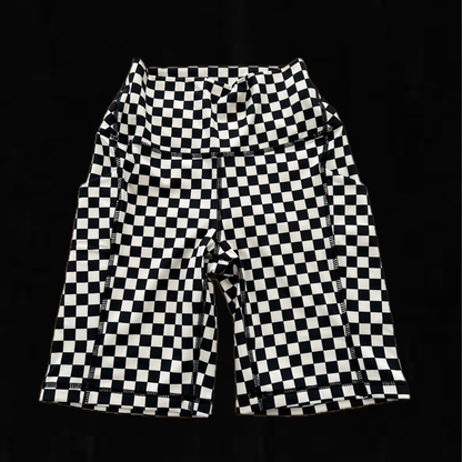 Black Checkered Biker Shorts