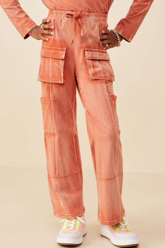 Girls Washed Cargo Pocket Pants