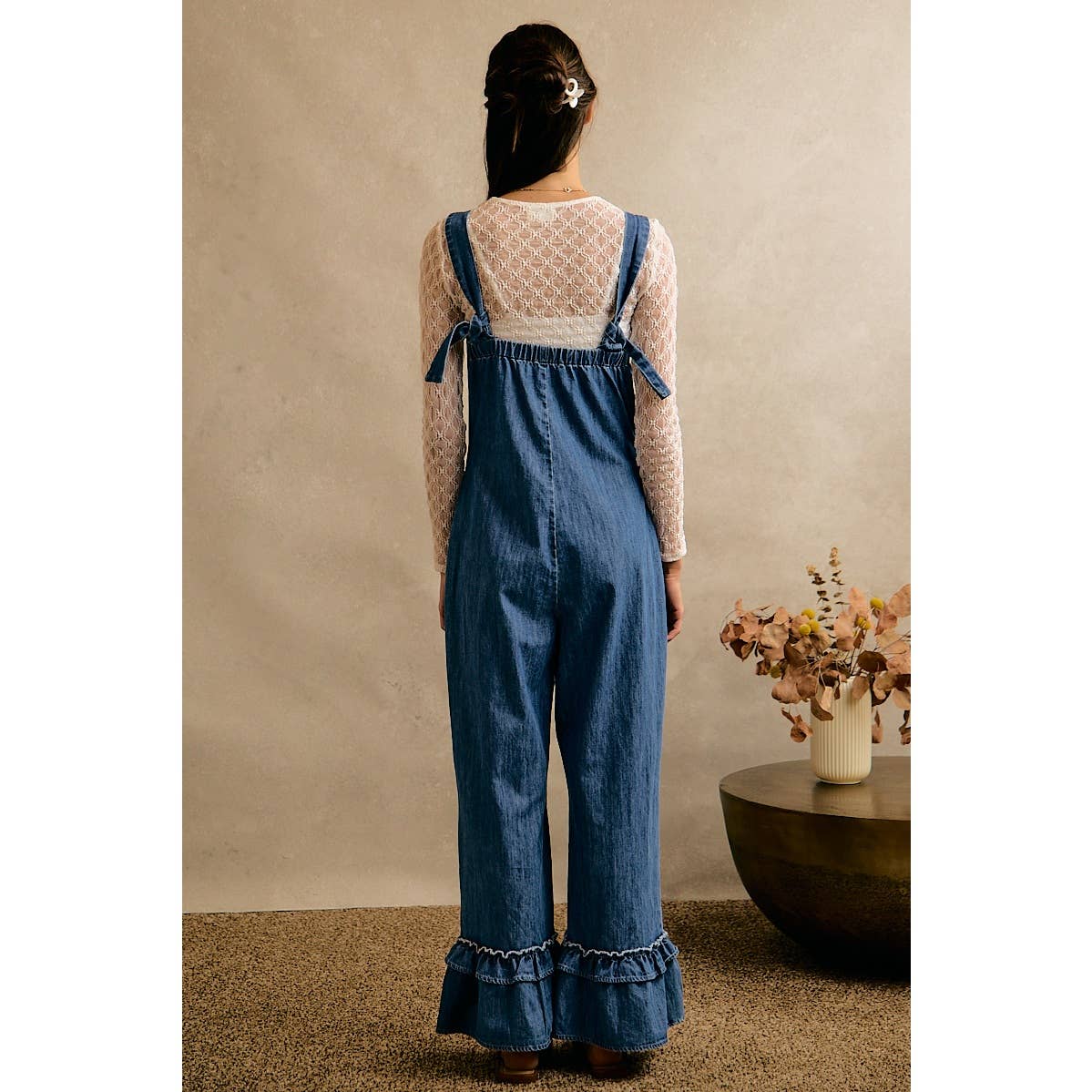 Denim Ruffle Leg Romper