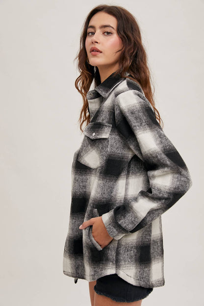 Feeling Fall Flannel Shacket / Black Plaid