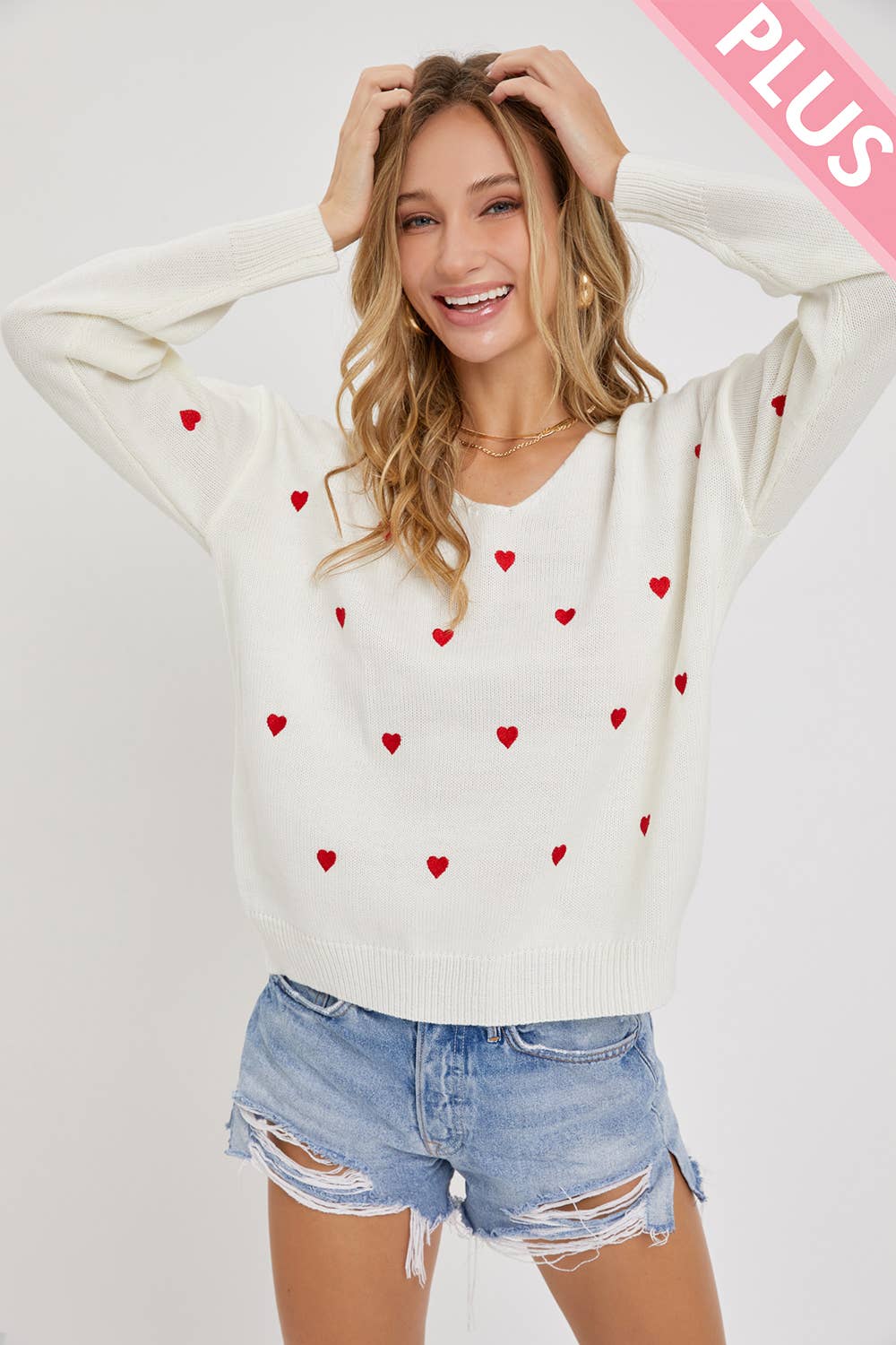 Embroidered Heart Sweater - Plus