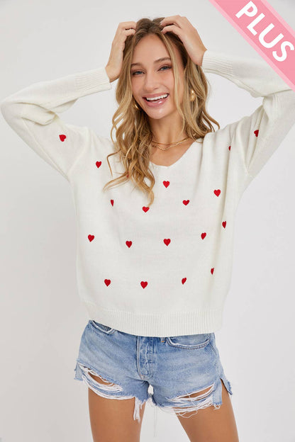 Embroidered Heart Sweater - Plus