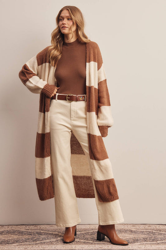 Striped Longline Knit Cardigan