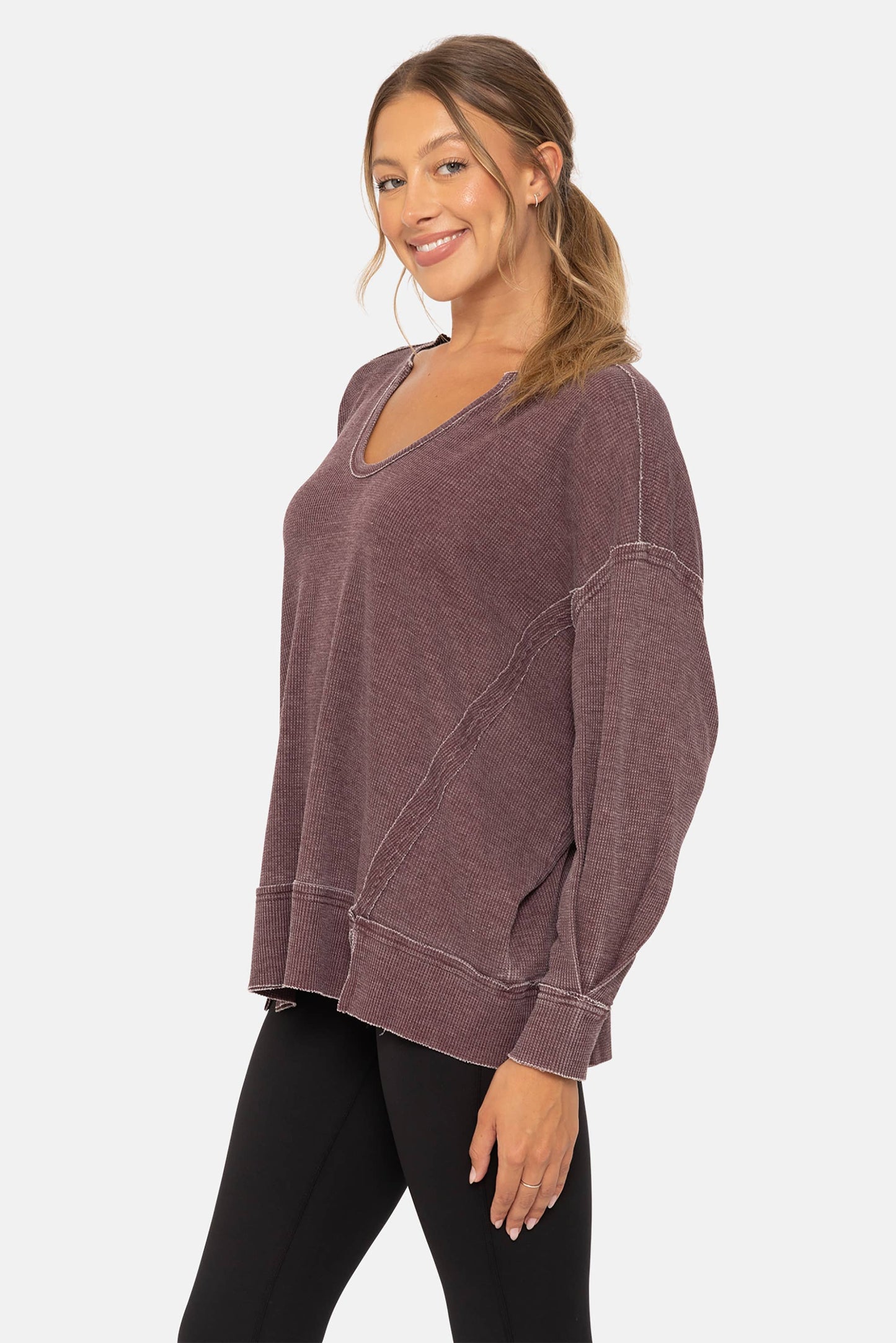 Cozy Season Waffle Knit Top | Plum