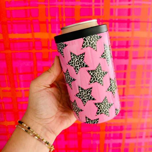 Cheetah Stars Pink 12 oz Can Cooler