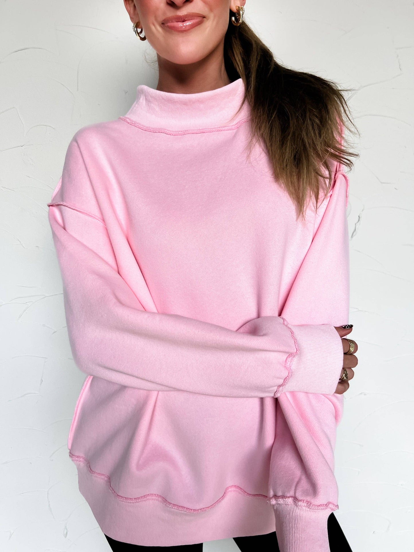 Mock Neck Sweatshirt - Baby Pink