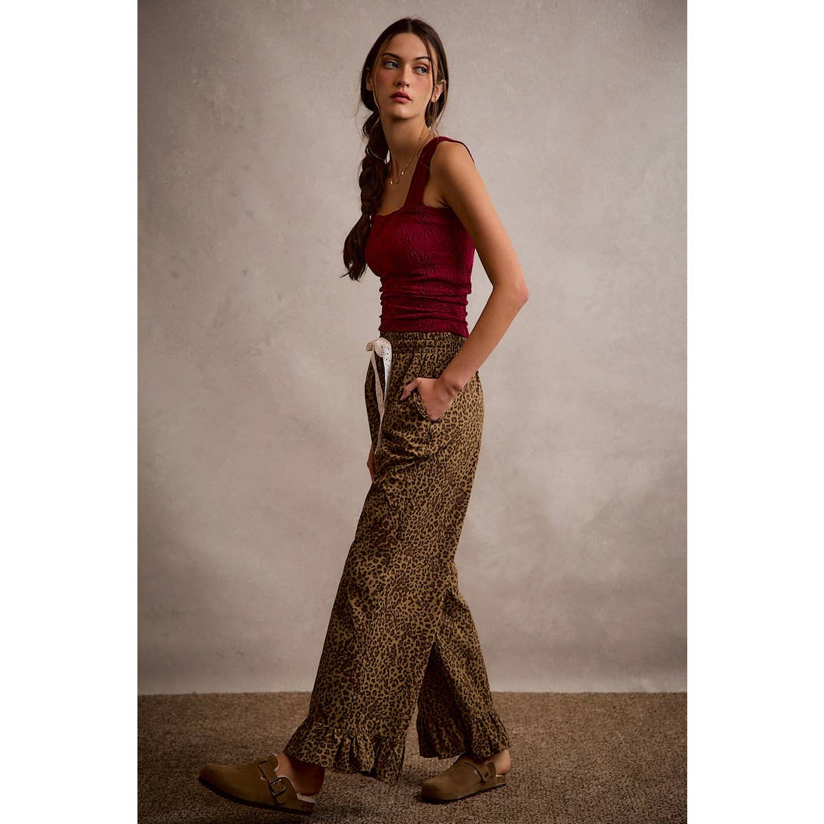 Lacey Leopard Ruffle Hem Pants